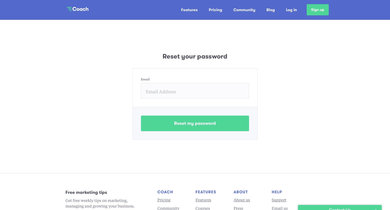 Password reset from Coach