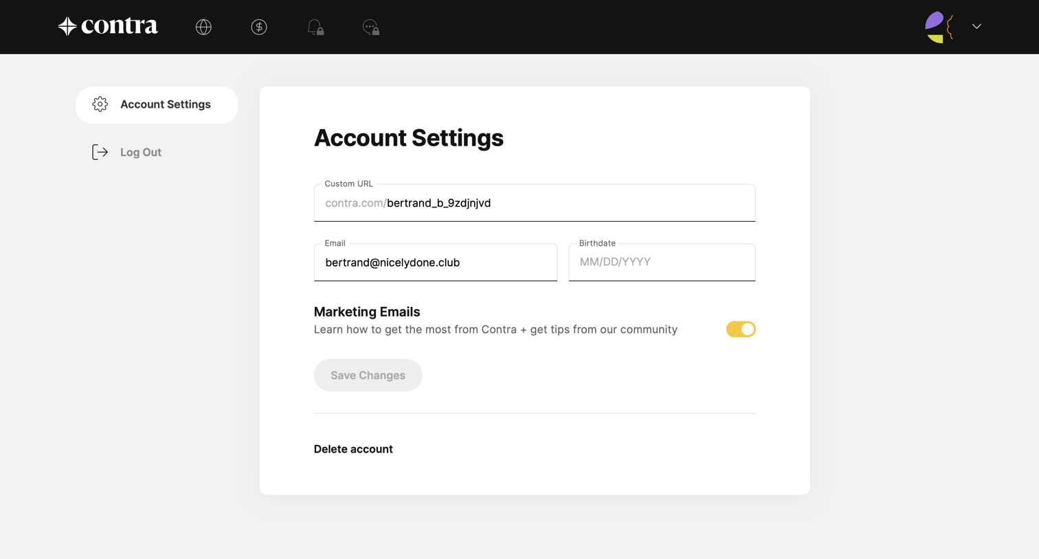 Account Settings | Contra from Contra