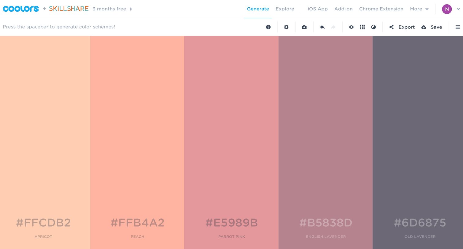 Coolors - Generate color scheme screen