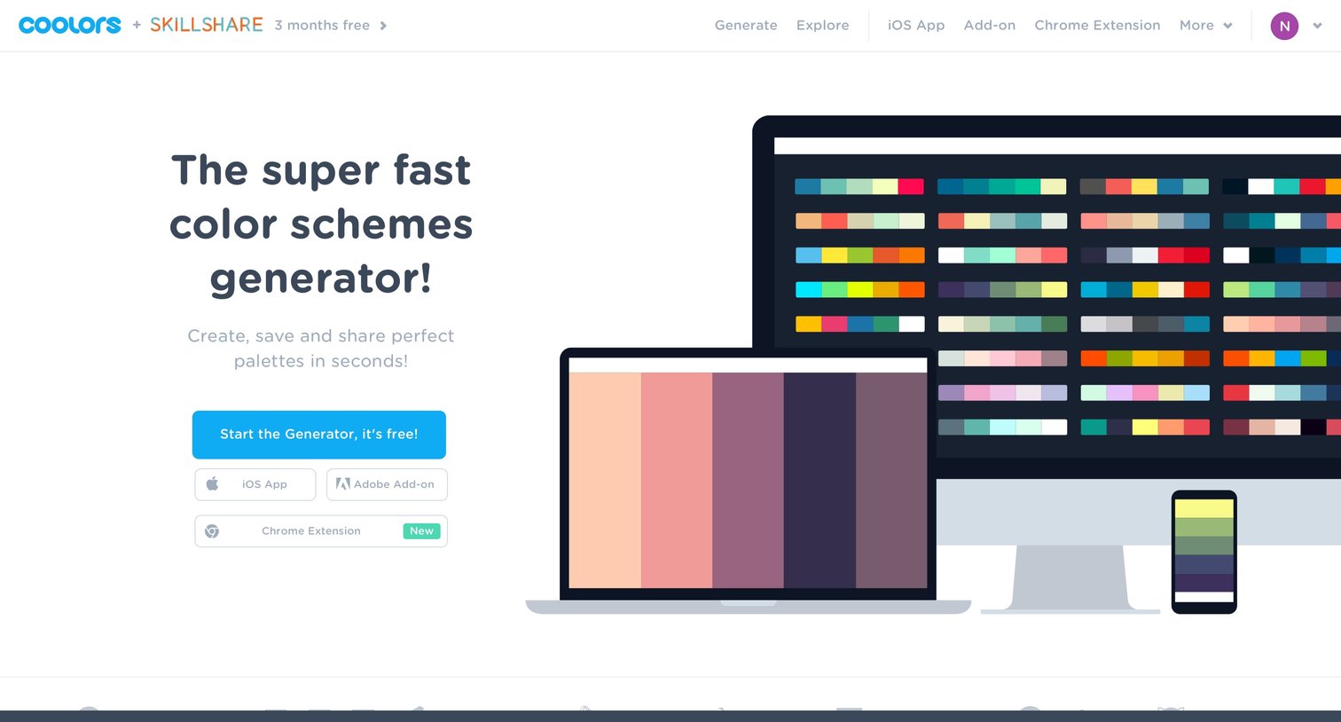 Coolors - Landing page screen