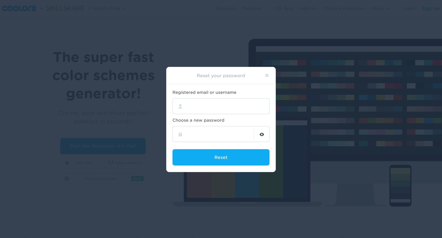 Coolors - Password reset screen