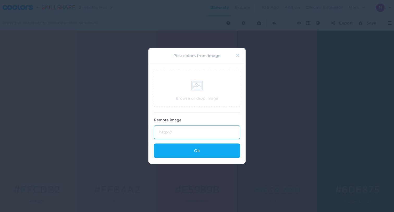 Coolors - Pick color from an image screen