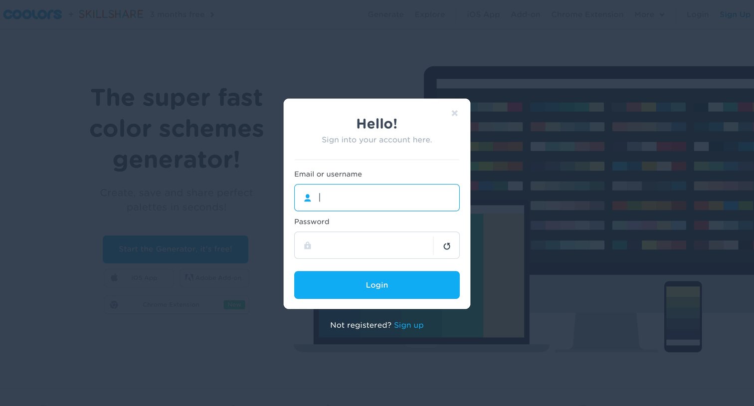Coolors - Sign in screen