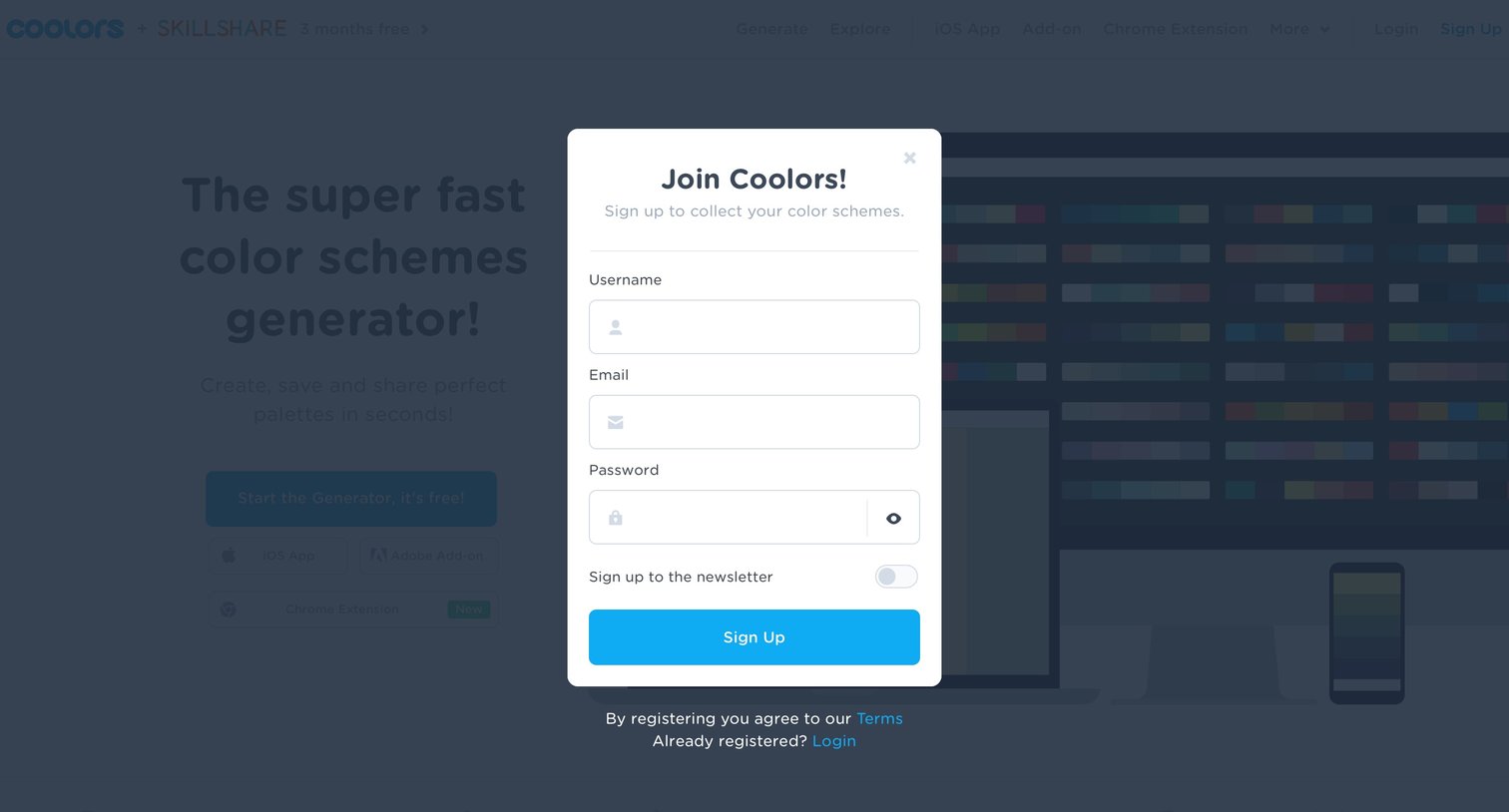 Coolors - Sign up screen