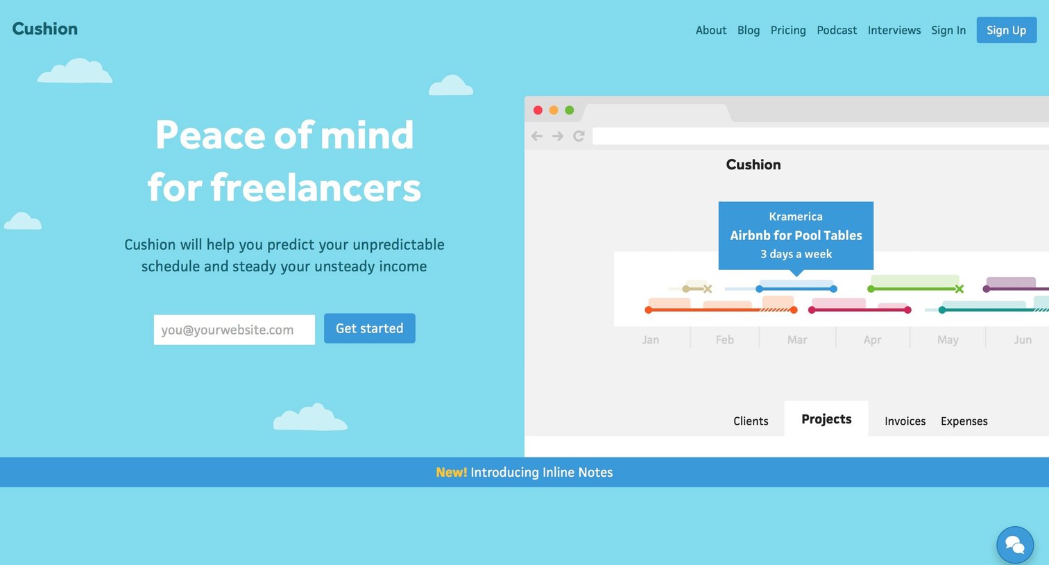 Cushion - Landing page screen