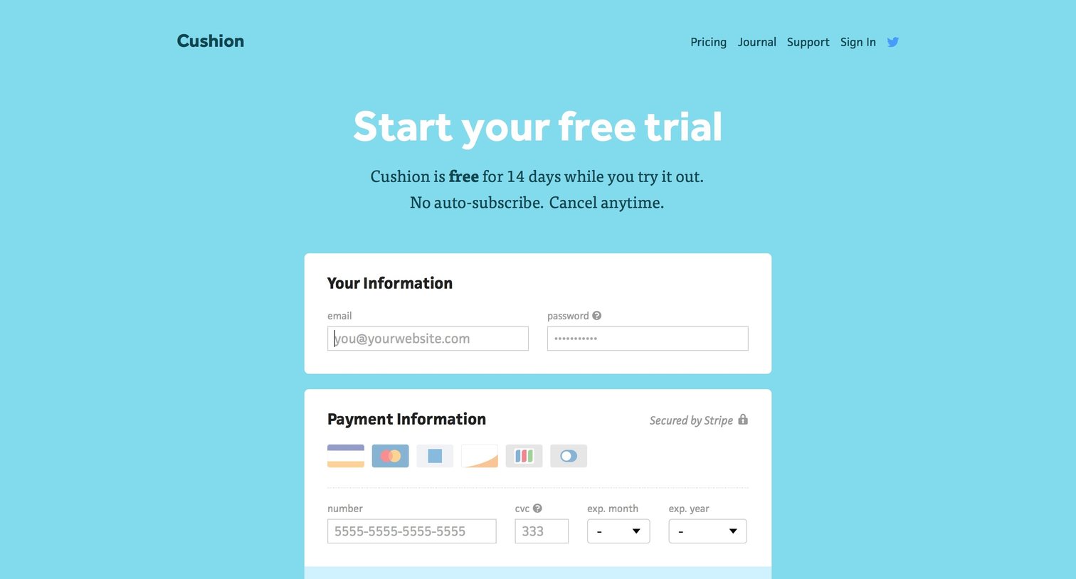 Cushion - Sign up screen