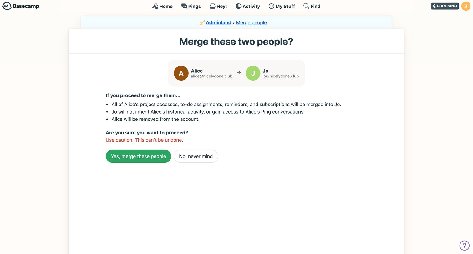 Basecamp - Preview merge screen