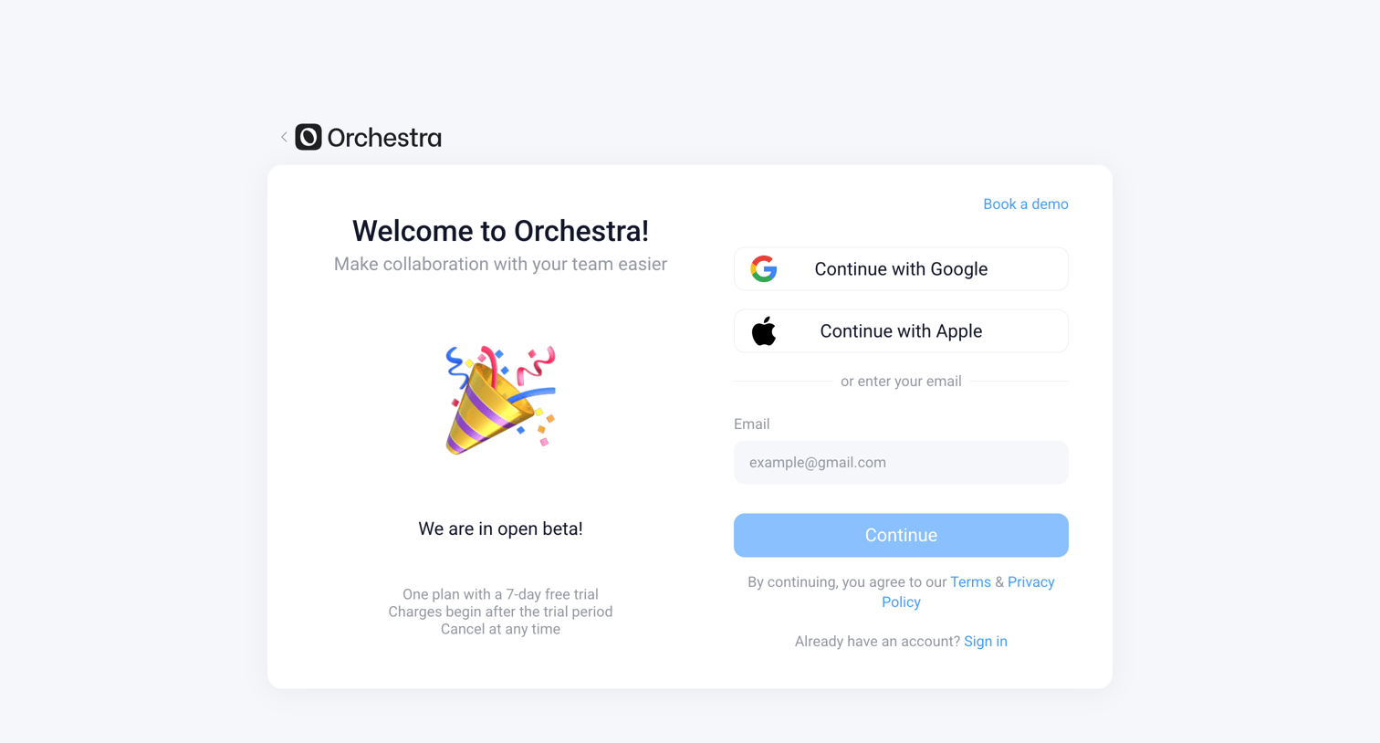 Orchestra - Orchestra - Login screen