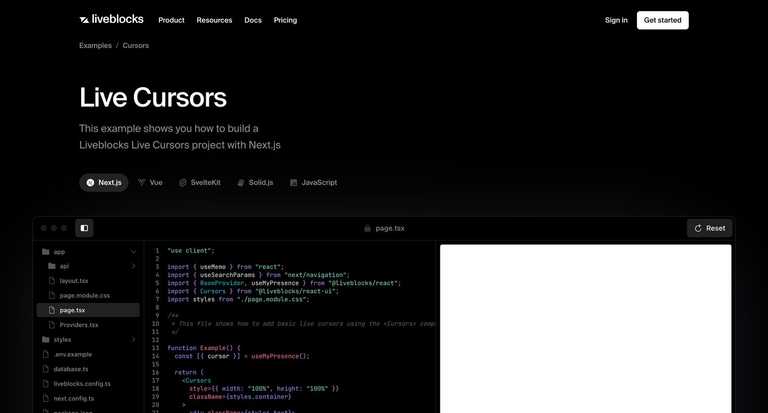 Liveblocks - Live Cursors Liveblocks Example screen