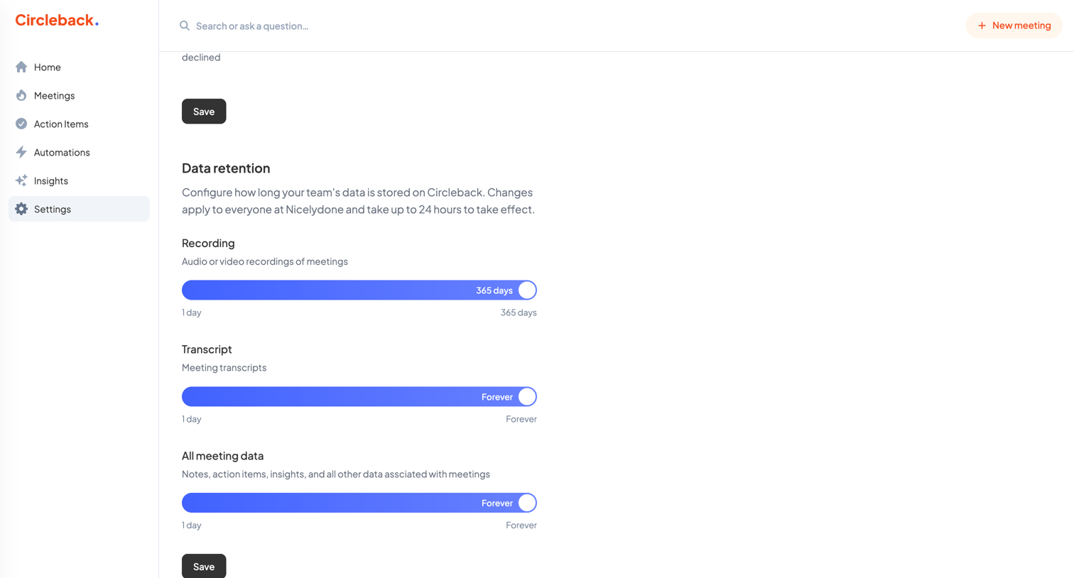 Circleback - Settings - Circleback screen