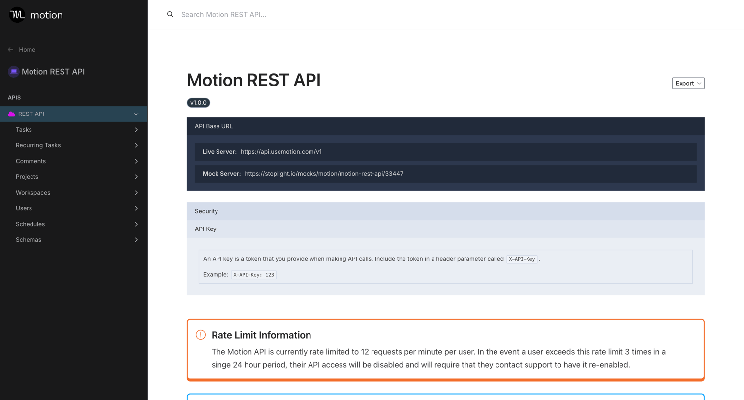 Motion - Motion REST API | Motion REST API screen