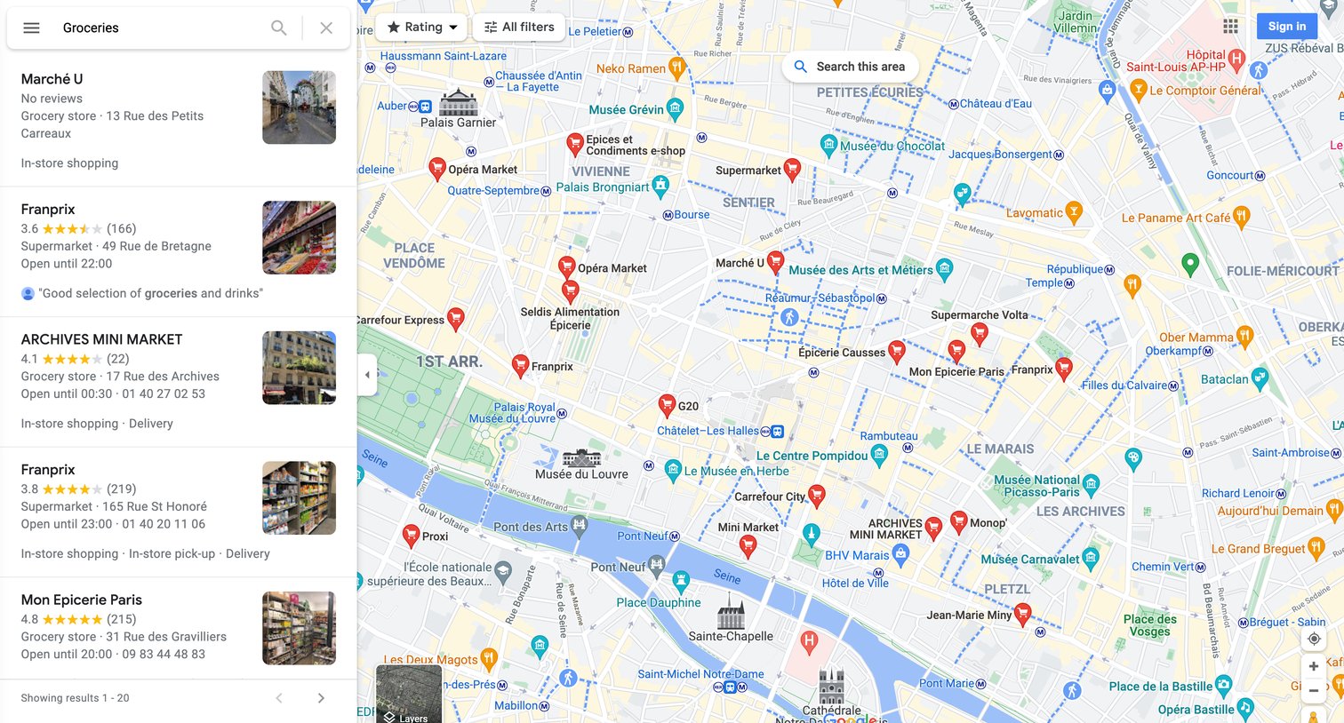Google maps - Groceries - Google Maps screen
