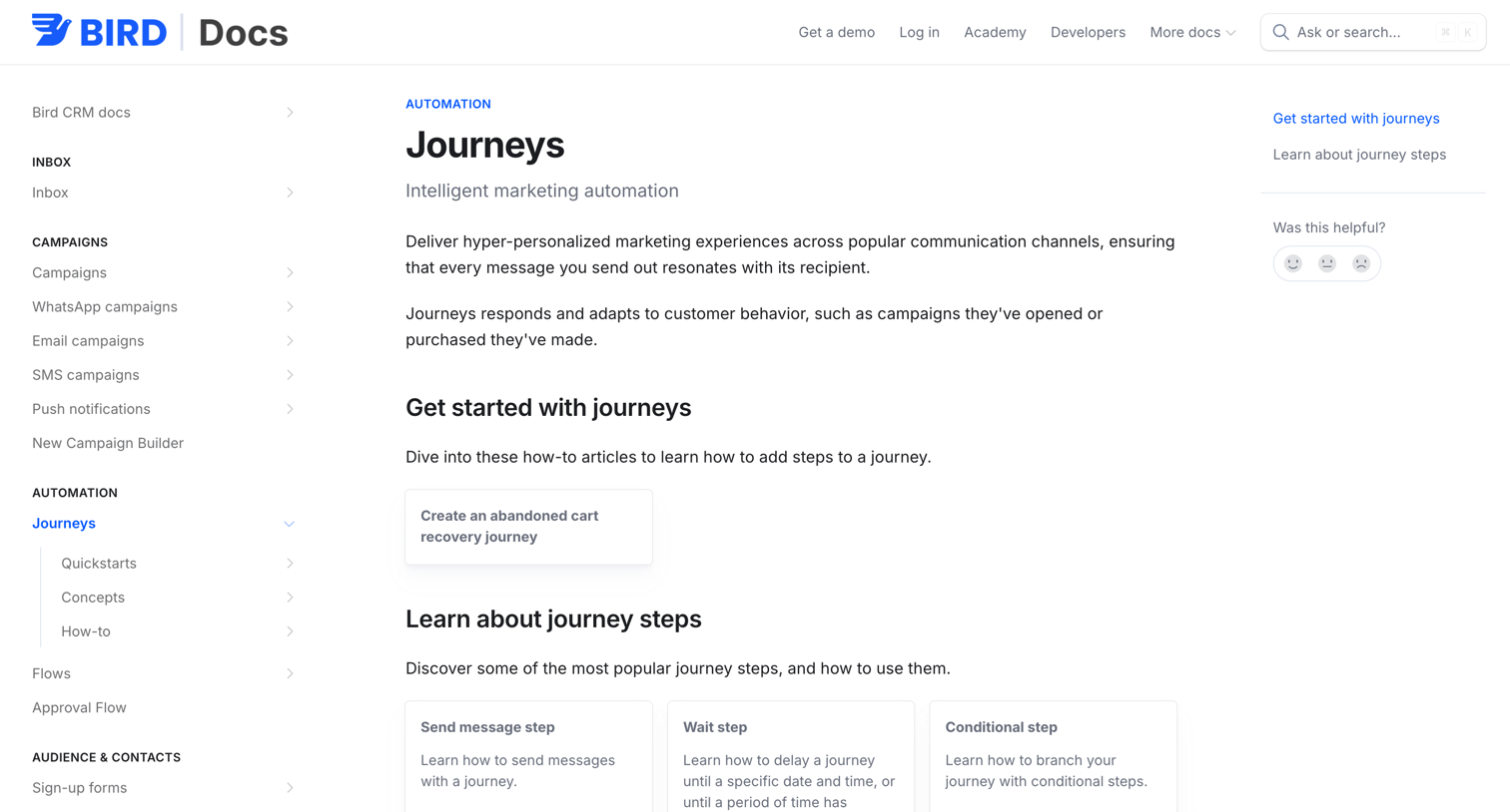 Bird - Journeys Bird Docs screen