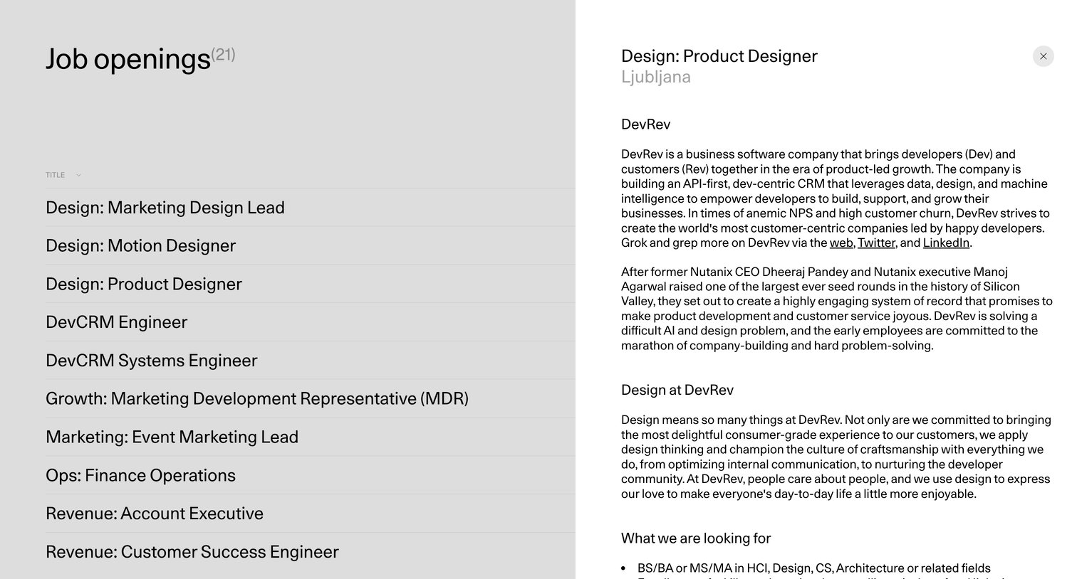 DevRev - DevRev | Careers screen