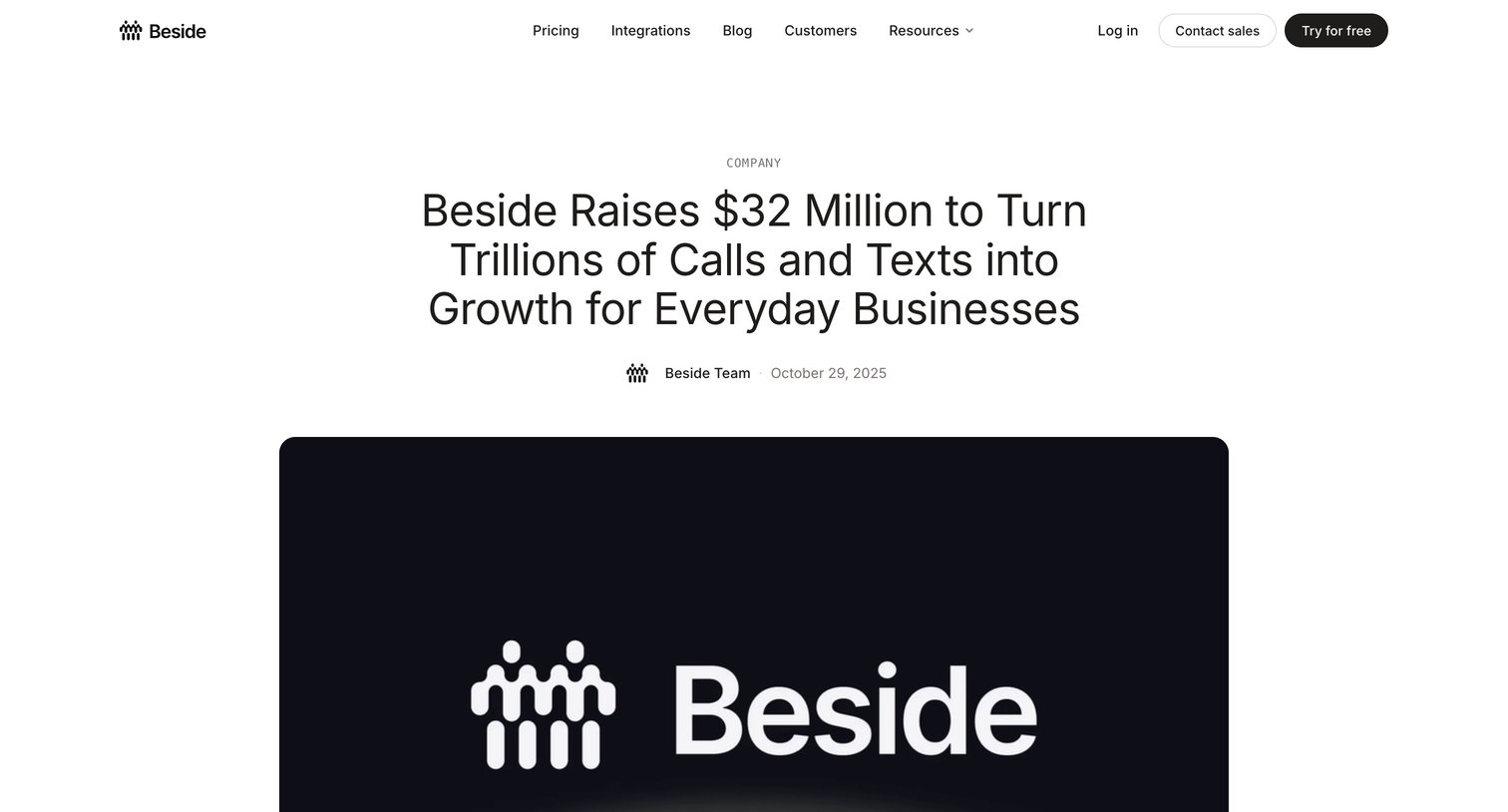 Beside - Beside Raises $32 Million to Turn Trillions of Calls and Texts into Growth for Everyday Businesses screen