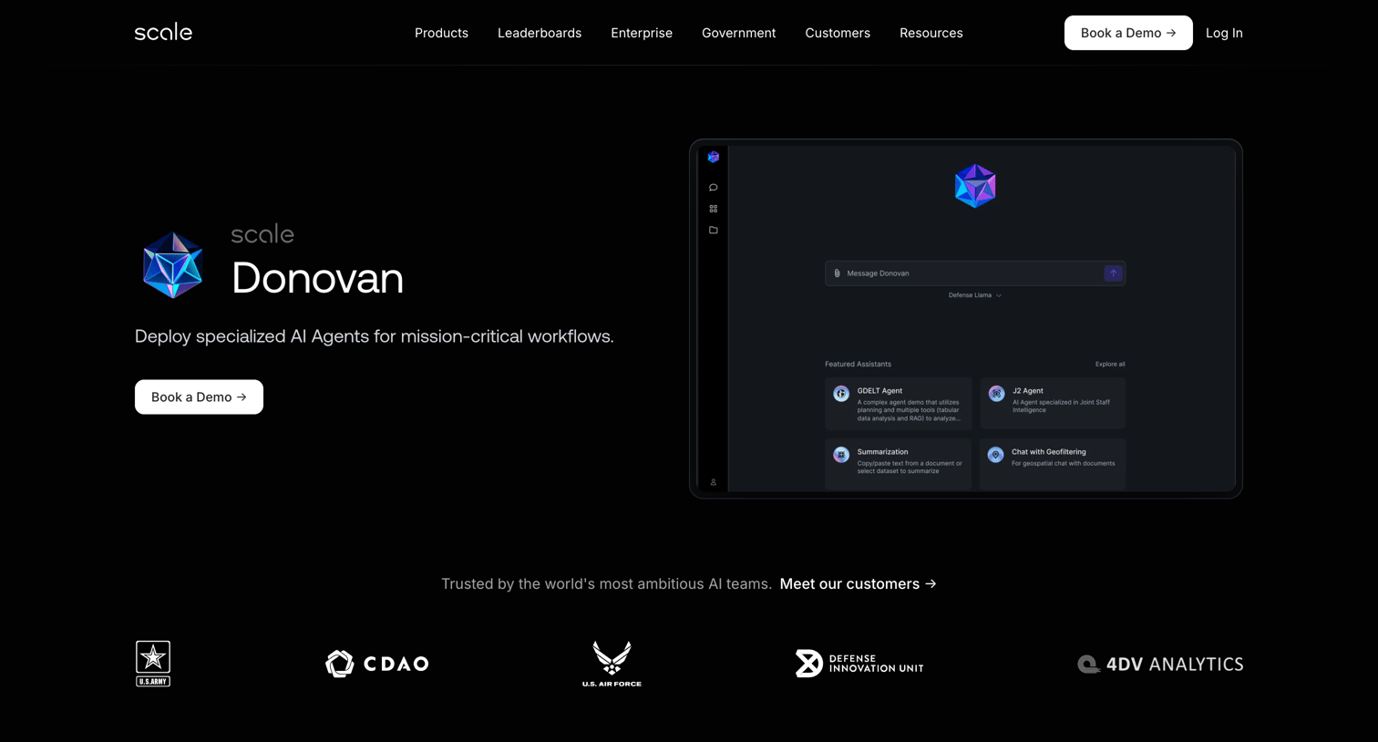 Scale - Donovan Empowering the Public Sector with AI Agents Scale AI screen