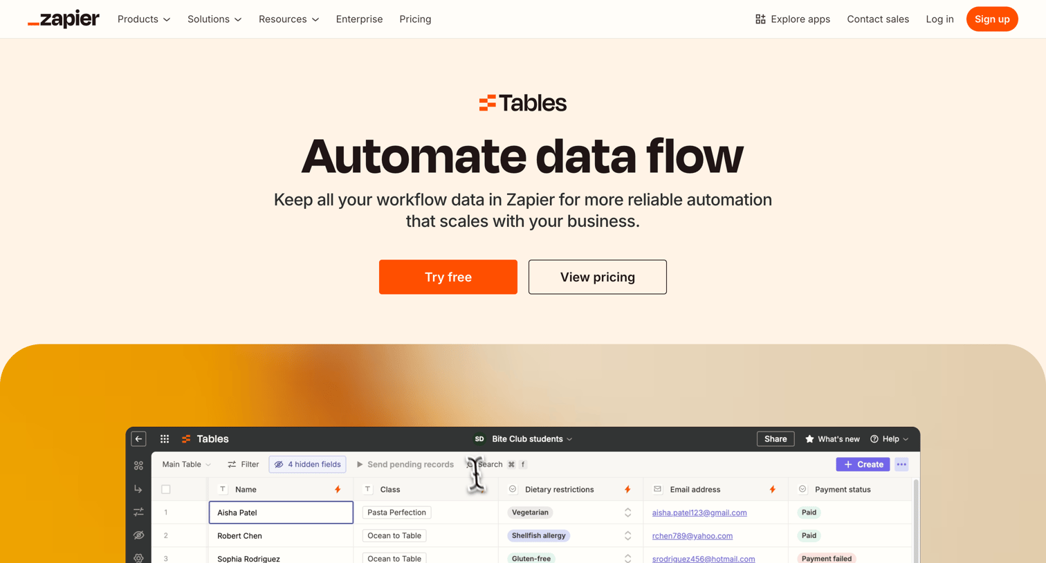 Zapier - Store and automate business data Zapier Tables screen