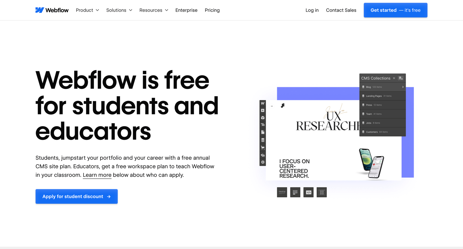 Free Webflow plan for students and educators | Webflow Classroom from Webflow