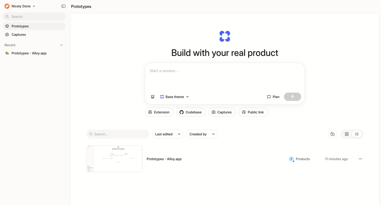 Alloy - Prototypes screen