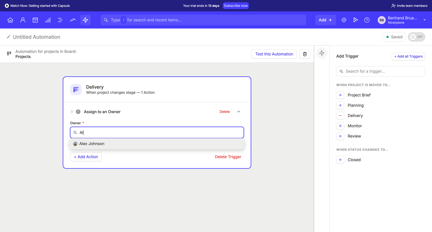Capsule - Workflow Automation | Nicelydone CRM screen