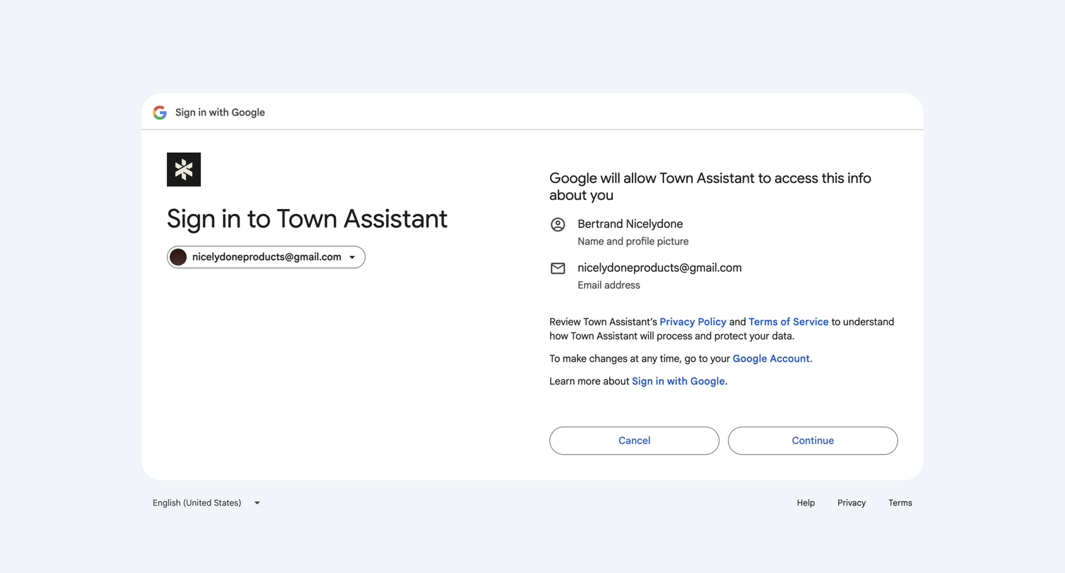 Town - Sign in - Google Accounts screen