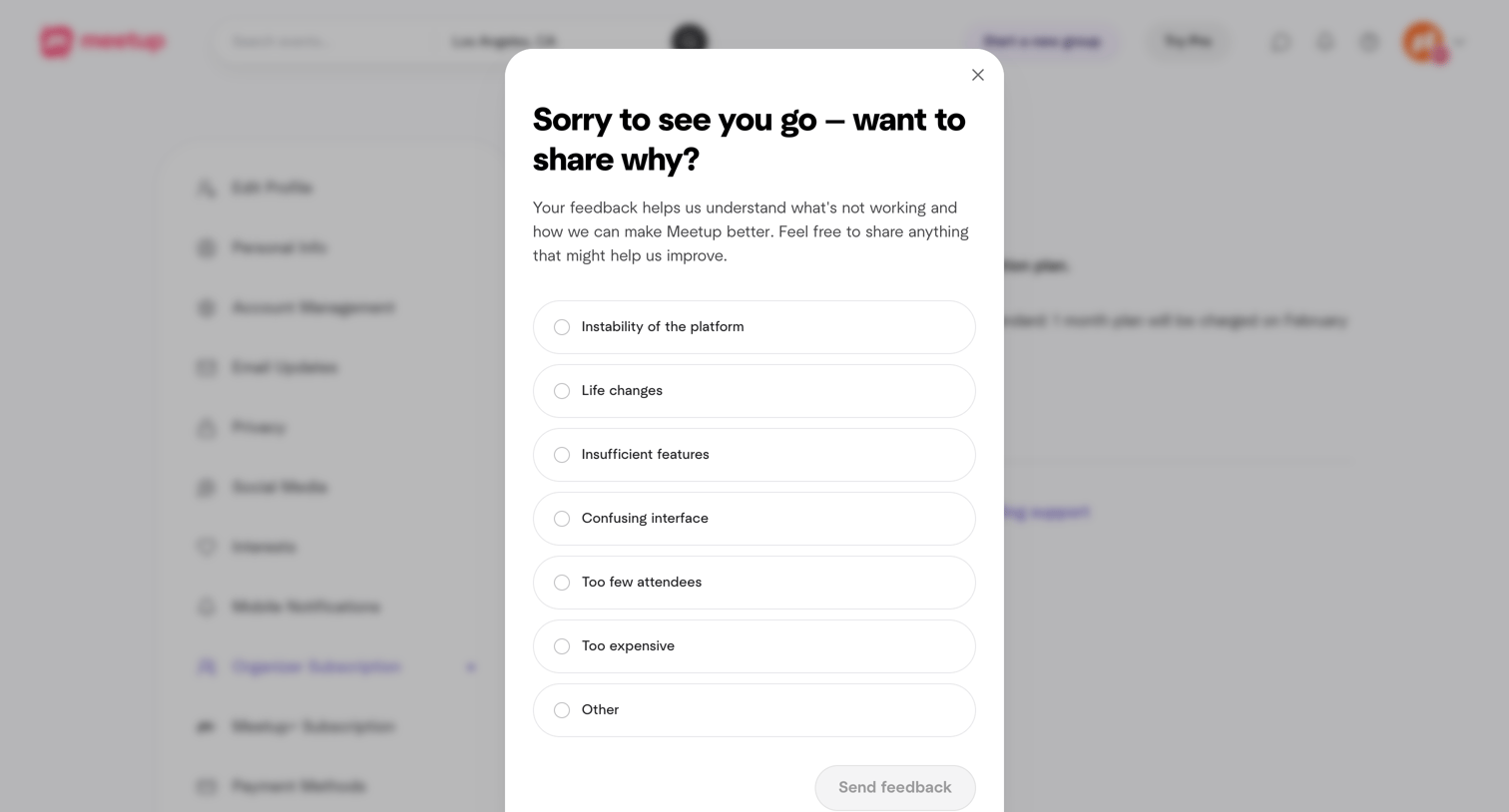 Organizer subscription from Meetup