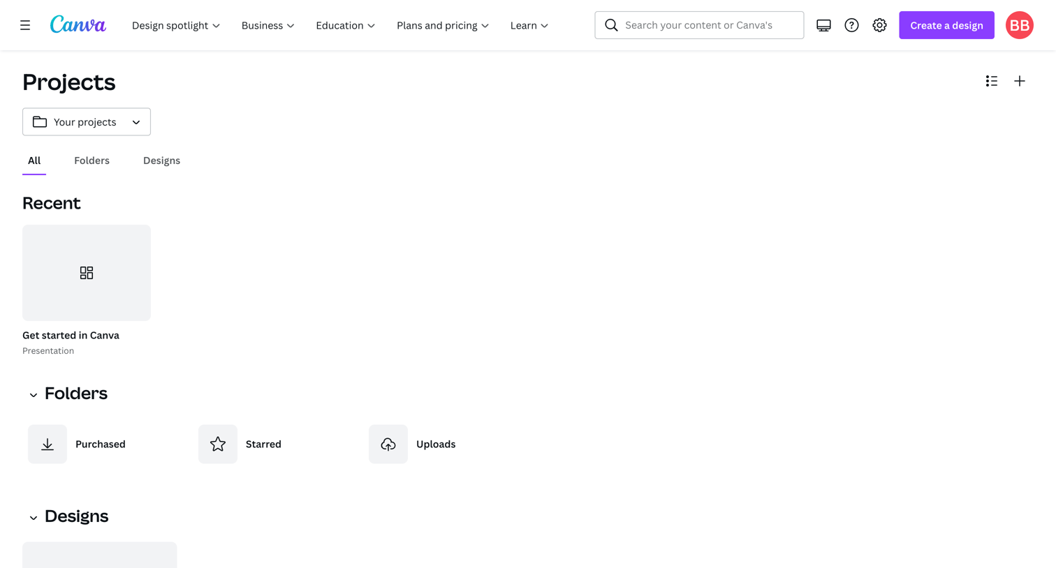 Canva - Projects - Canva screen