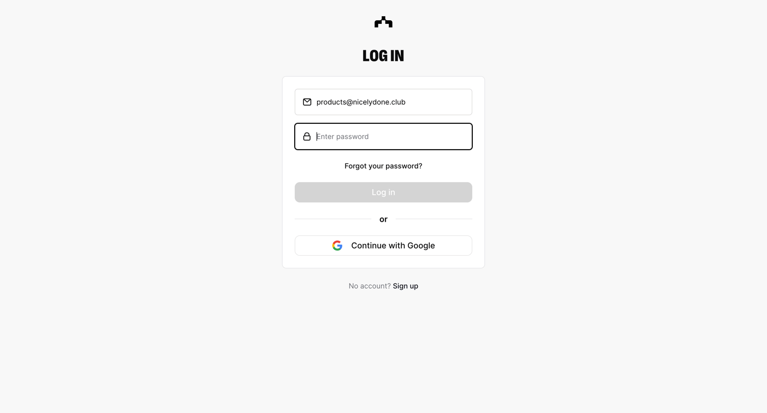 The org - Log in | The Org screen