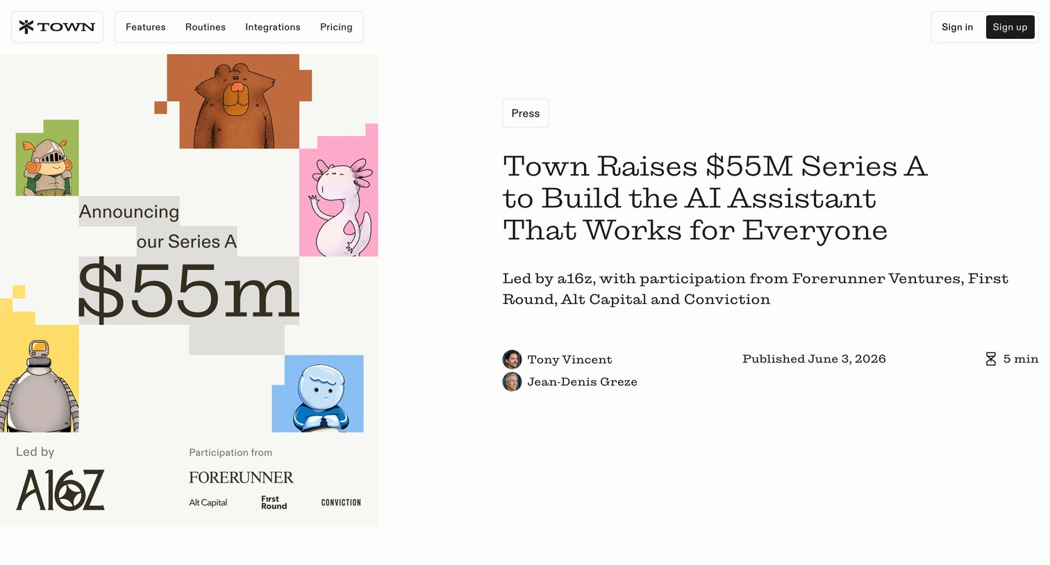 Town - Town Raises Series A Town screen