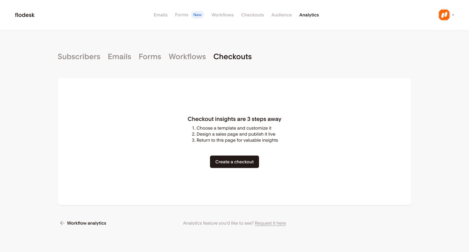 Flodesk - Checkout Analytics | Flodesk screen