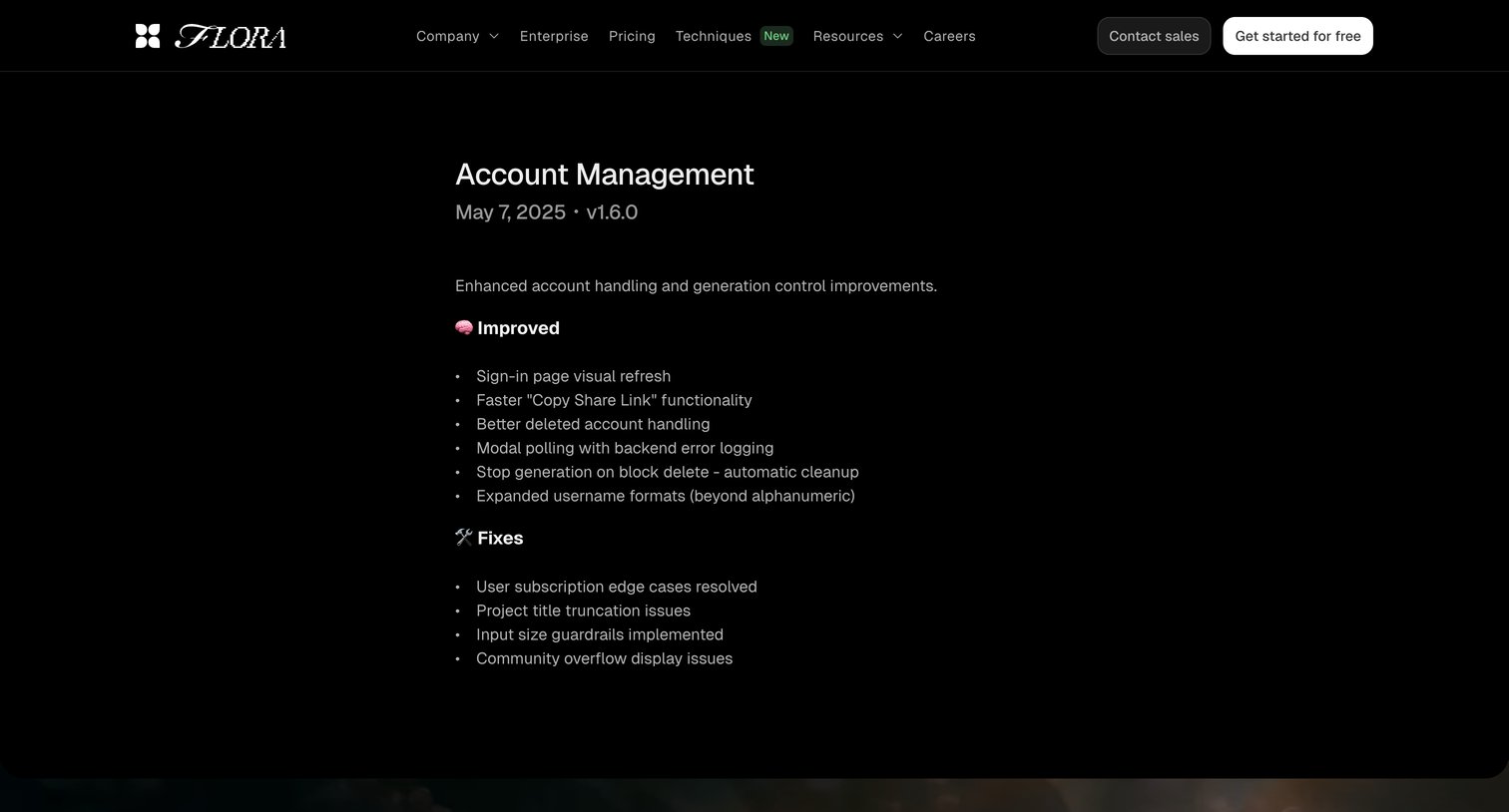 Flora - Account Management - FLORA Update screen