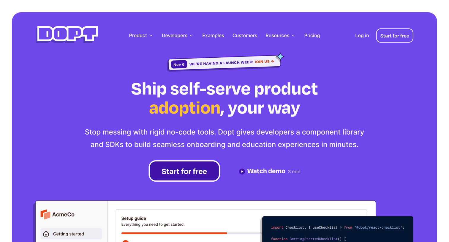 Dopt - Dopt — Ship self-serve product onboarding and education, your way screen