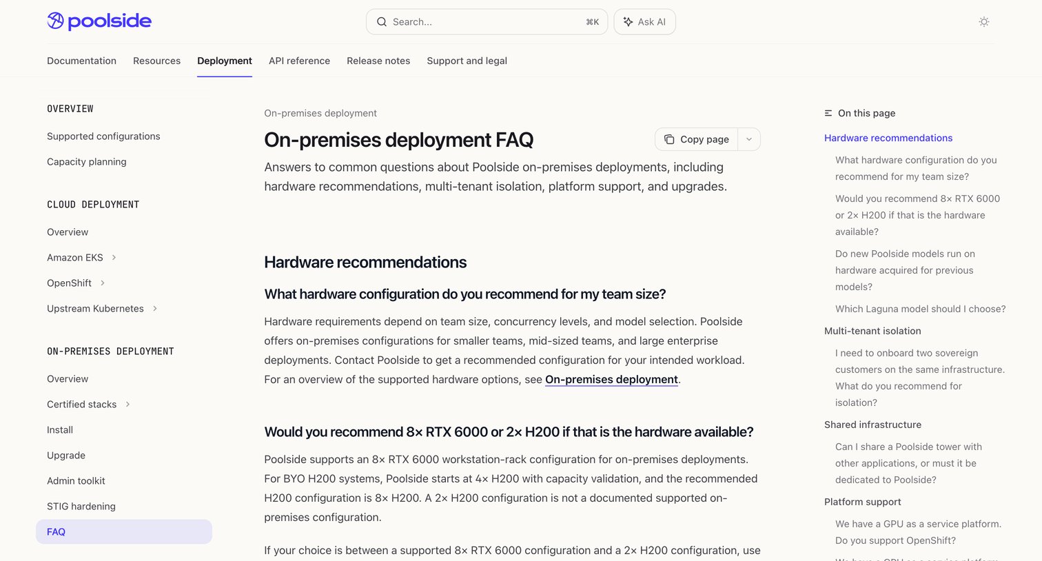 On-premises deployment FAQ - Poolside from Poolside