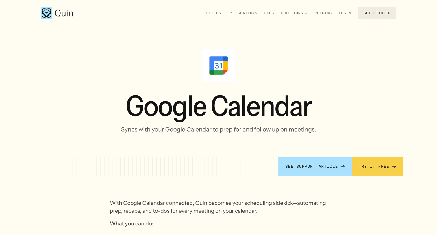Quin - Google Calendar screen