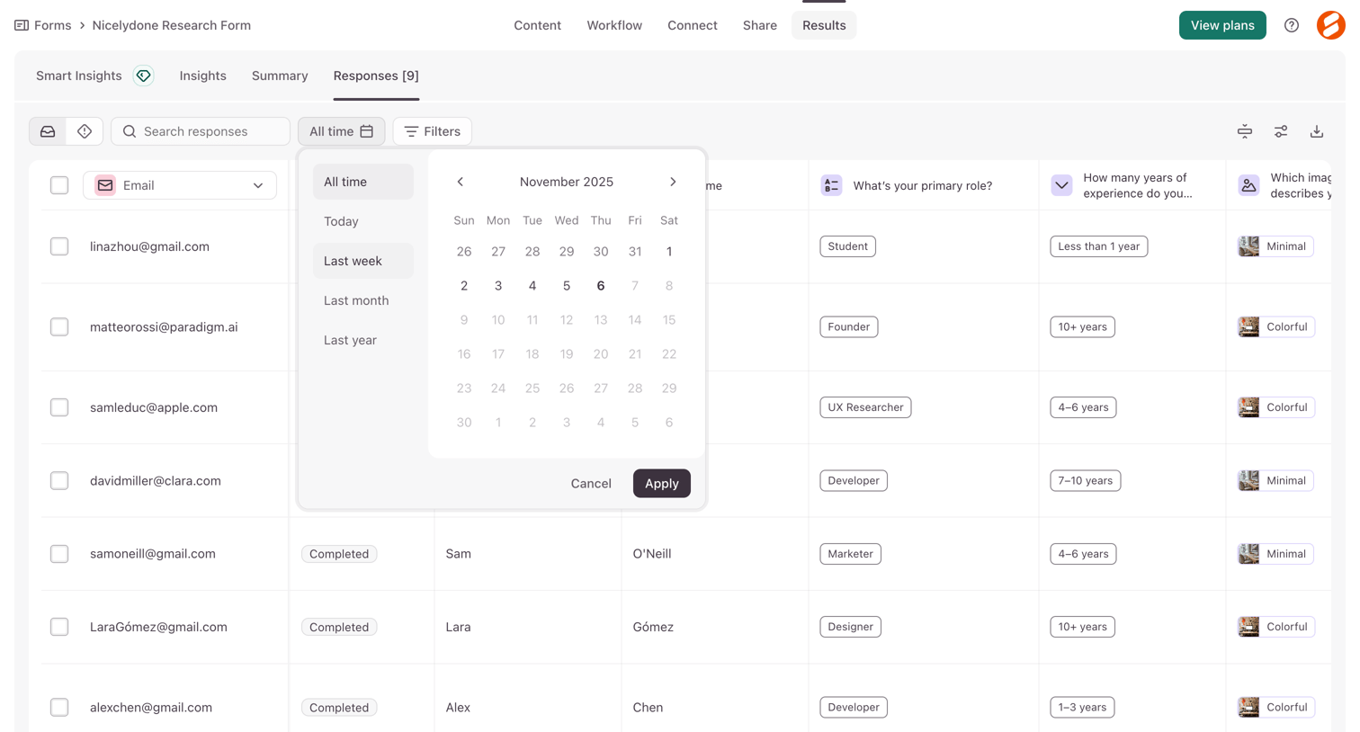 Typeform - Typeform - Results Table screen