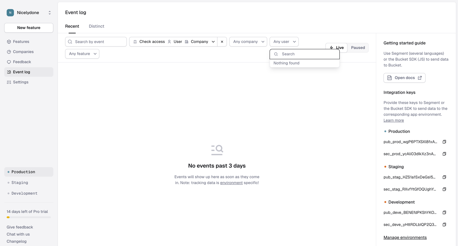 Reflag - Event log › Recent screen
