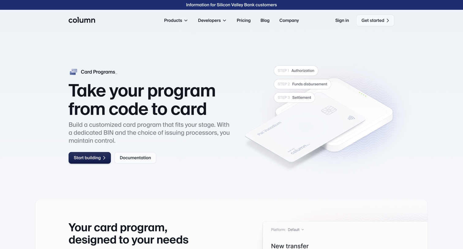 Column - Card Programs — Column screen