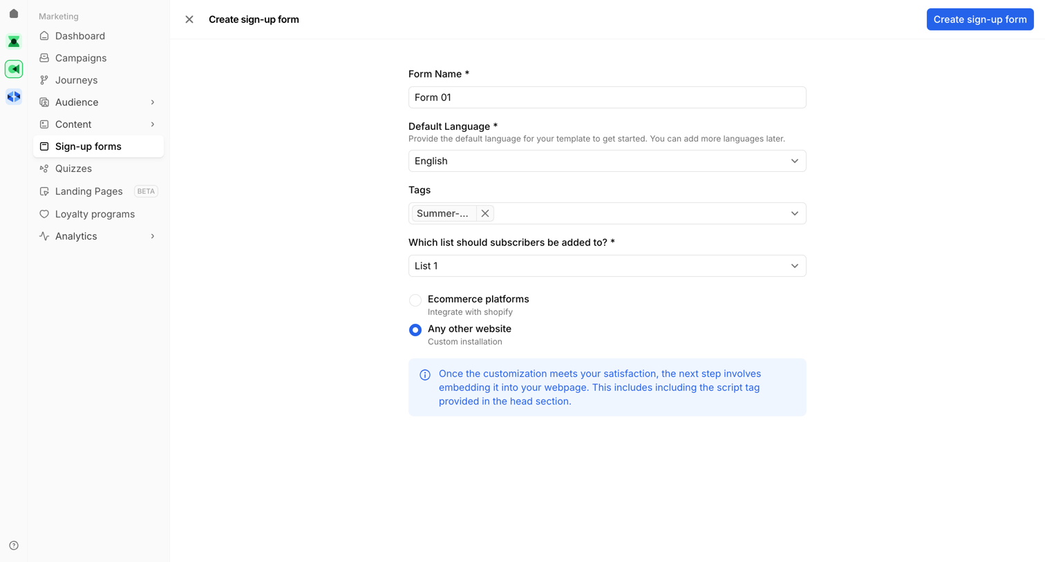 Bird - Create sign-up form | Bird screen