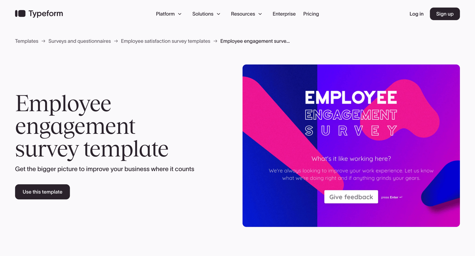 Typeform - Employee Engagement Survey Template screen