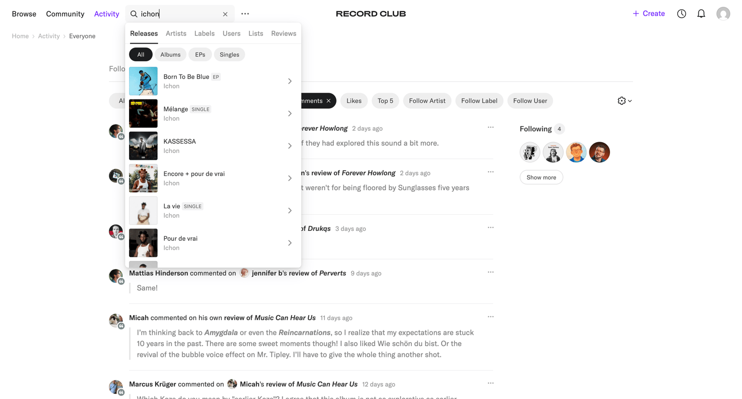 Record club - Activity – Record Club screen
