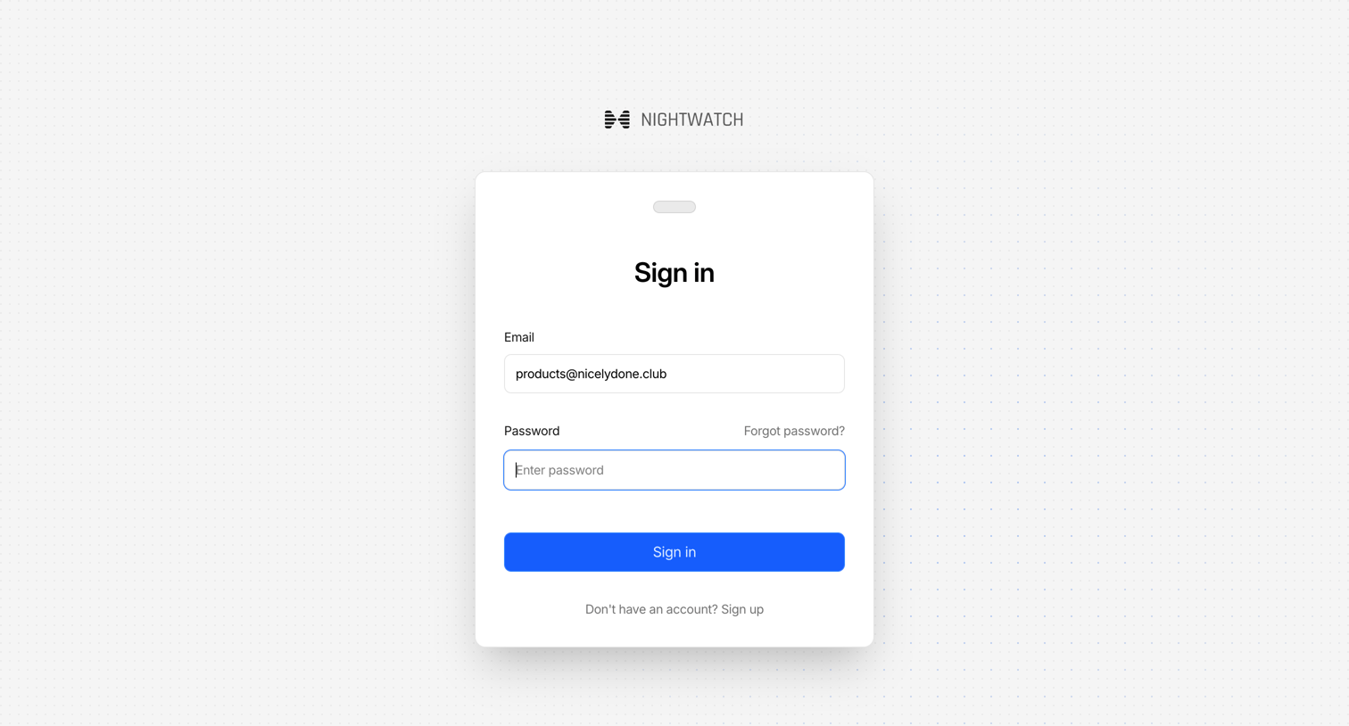 Nightwatch - Sign in screen