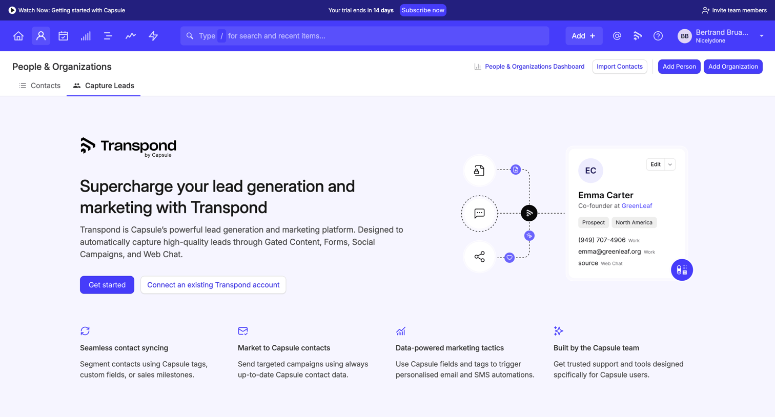 Capsule - Capture Leads | Nicelydone CRM screen