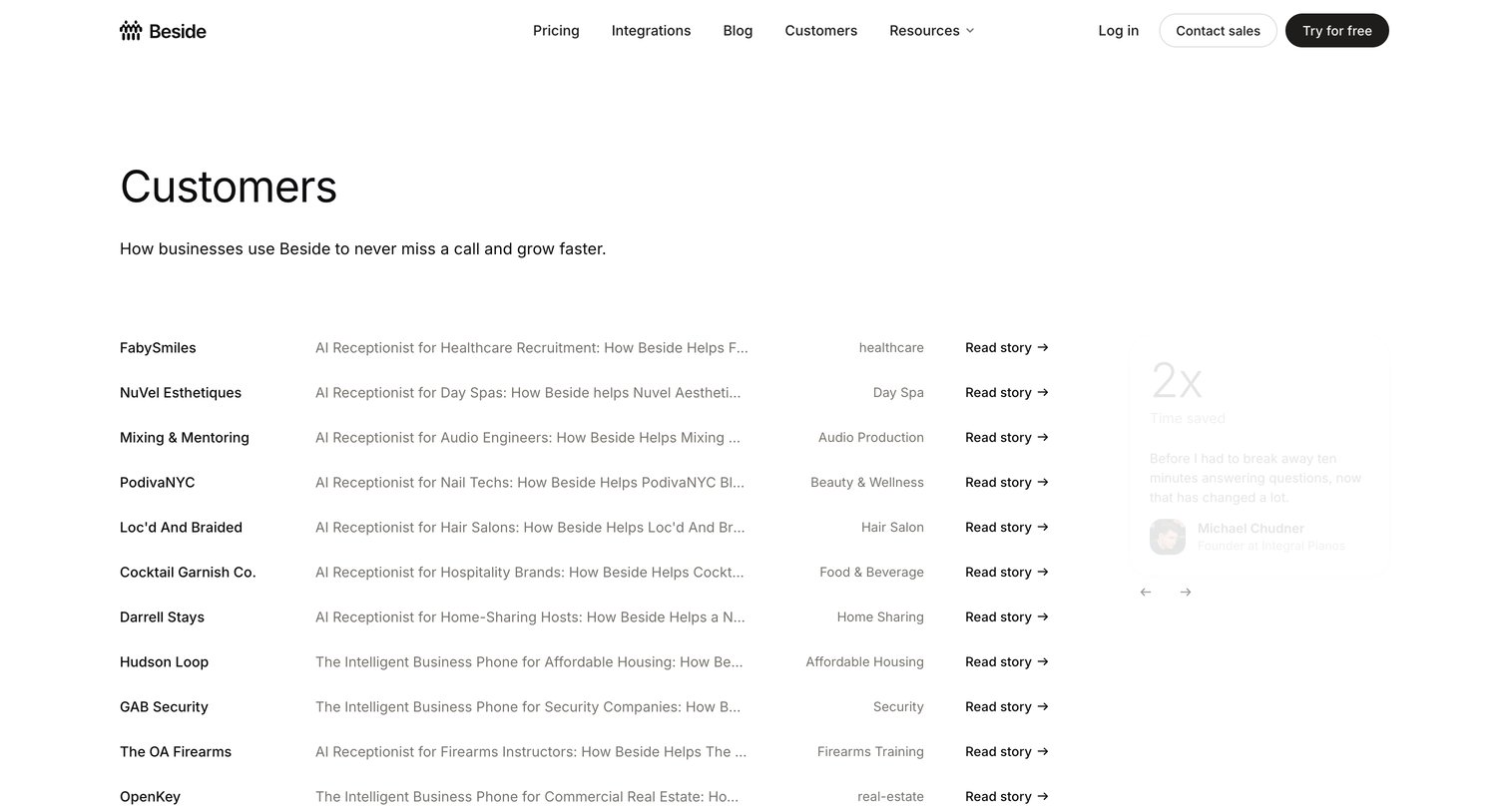 Beside - Customers screen
