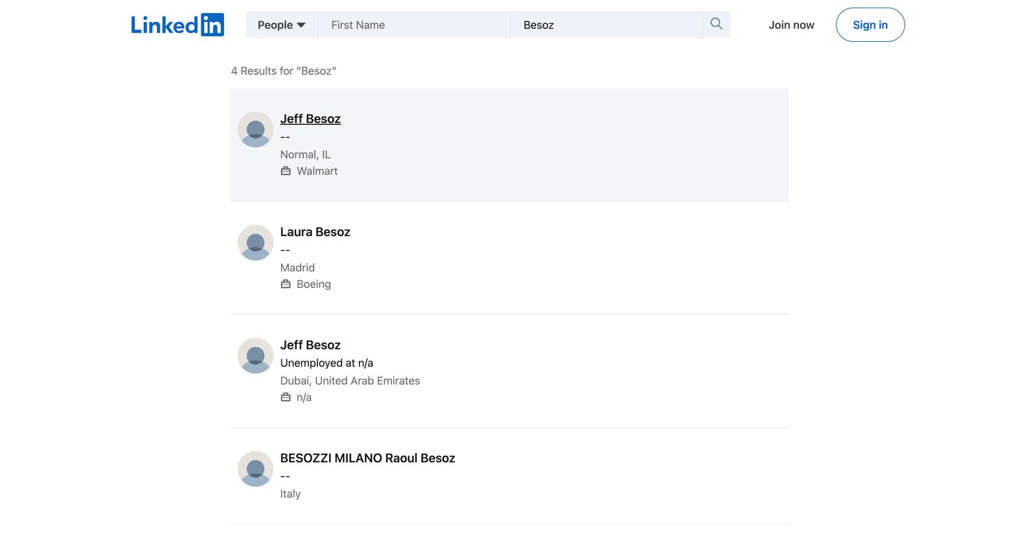 Linkedin - 4 Besoz profiles | LinkedIn screen