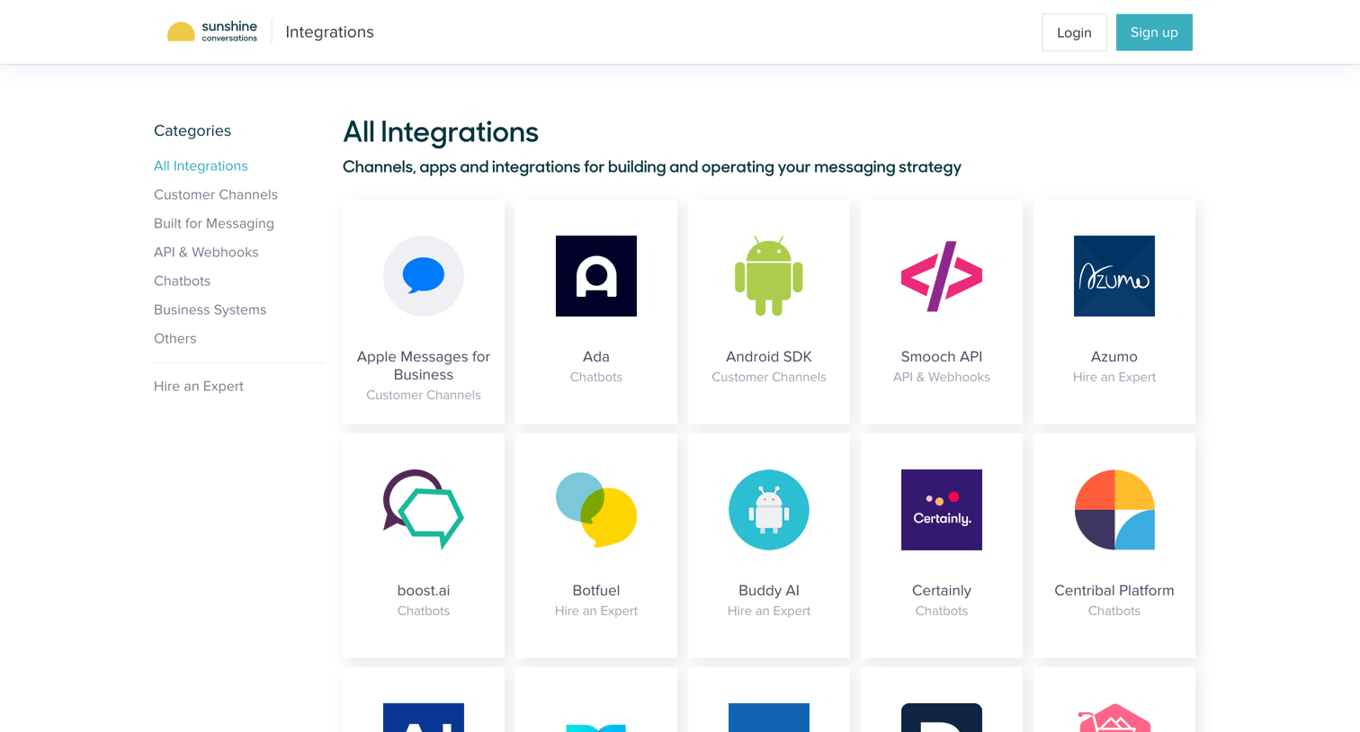 Zendesk - All Integrations - Sunshine Conversations screen
