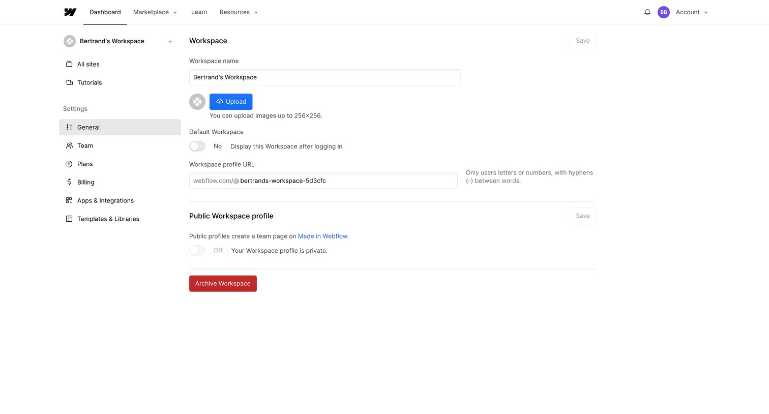 Bertrands Workspace - Settings - Webflow from Webflow
