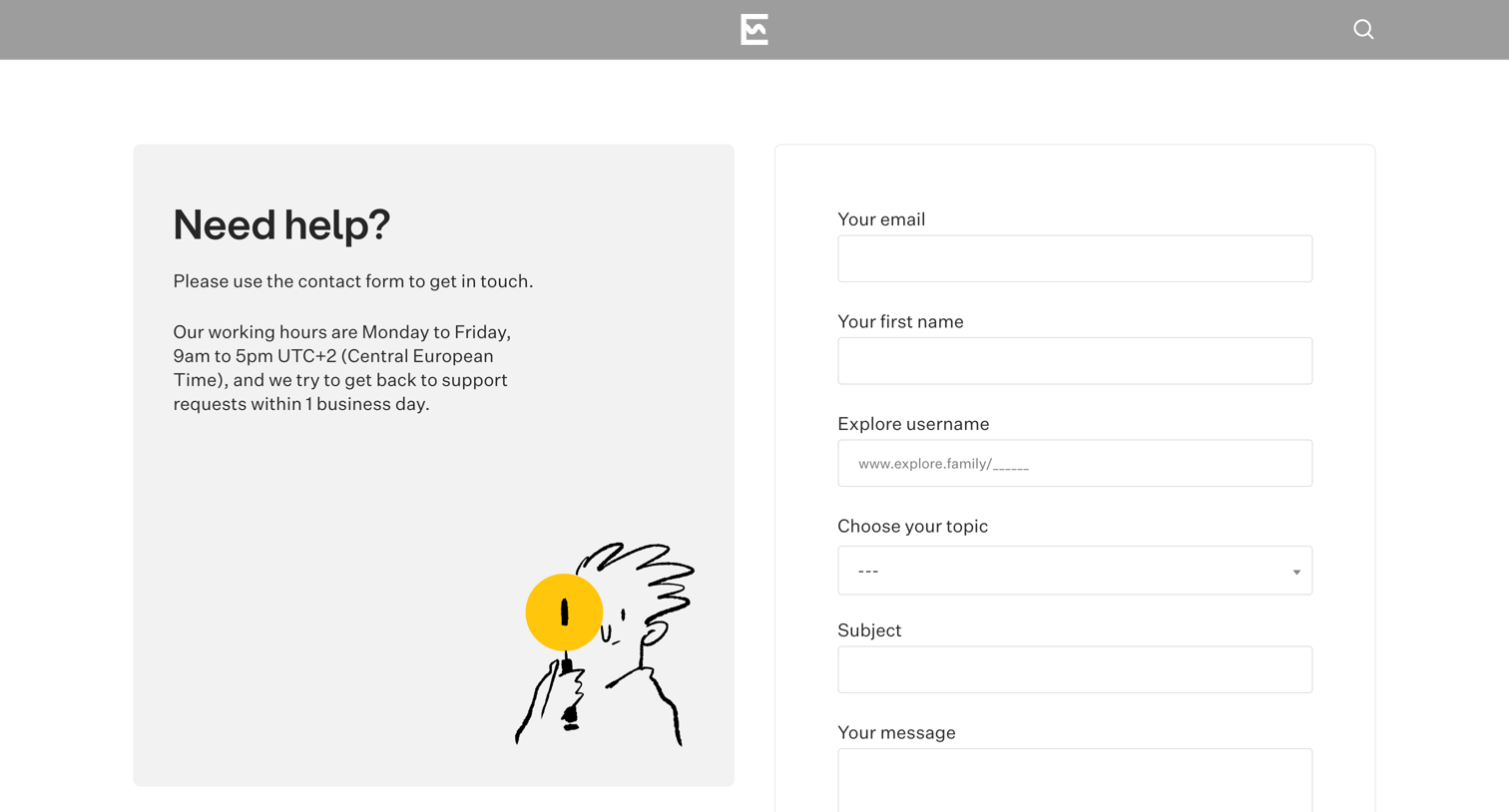 Explore - Contact us – Help Center – Explore screen