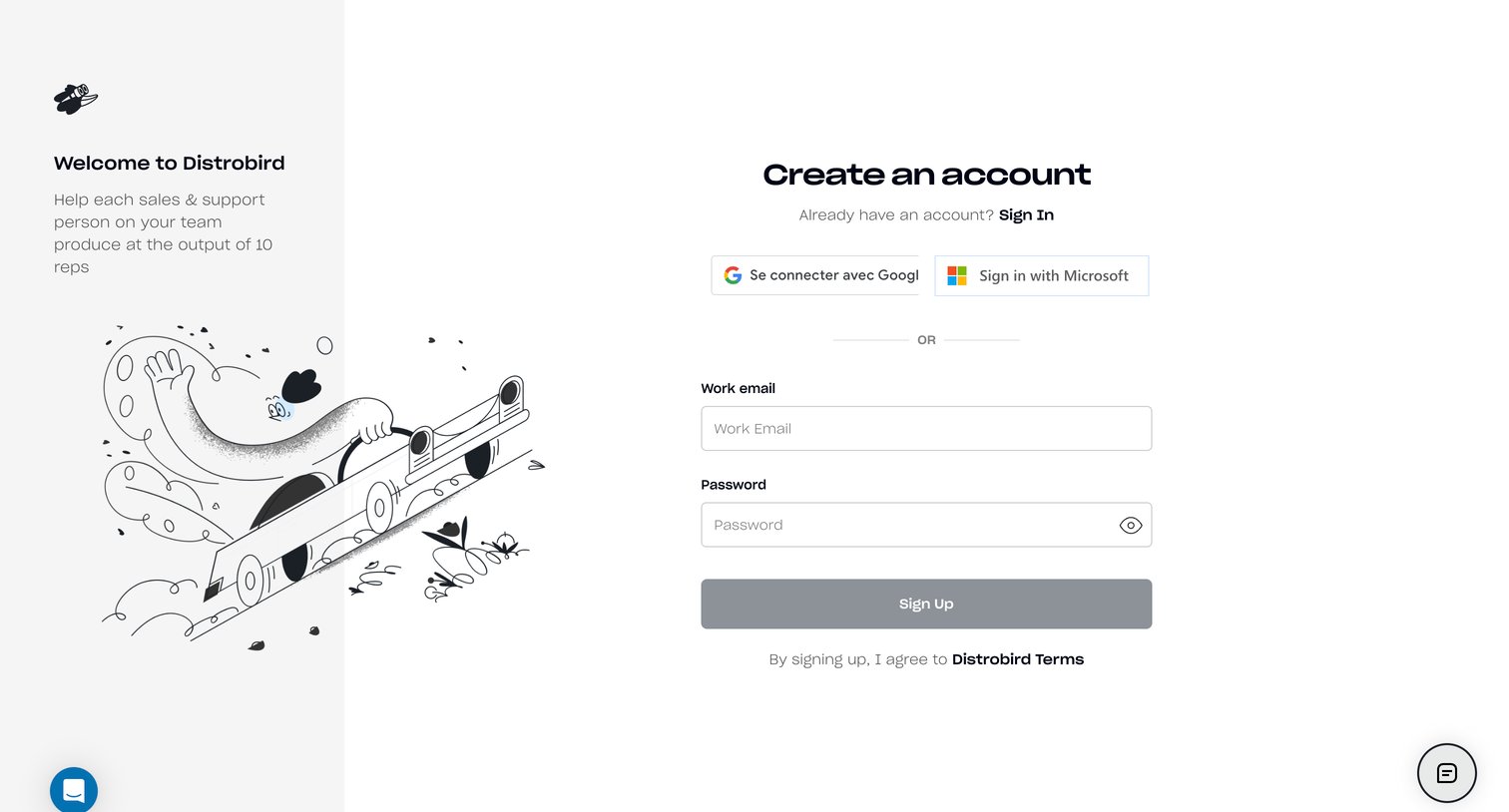 Distrobird - Distrobird.com Create a free Distrobird account screen