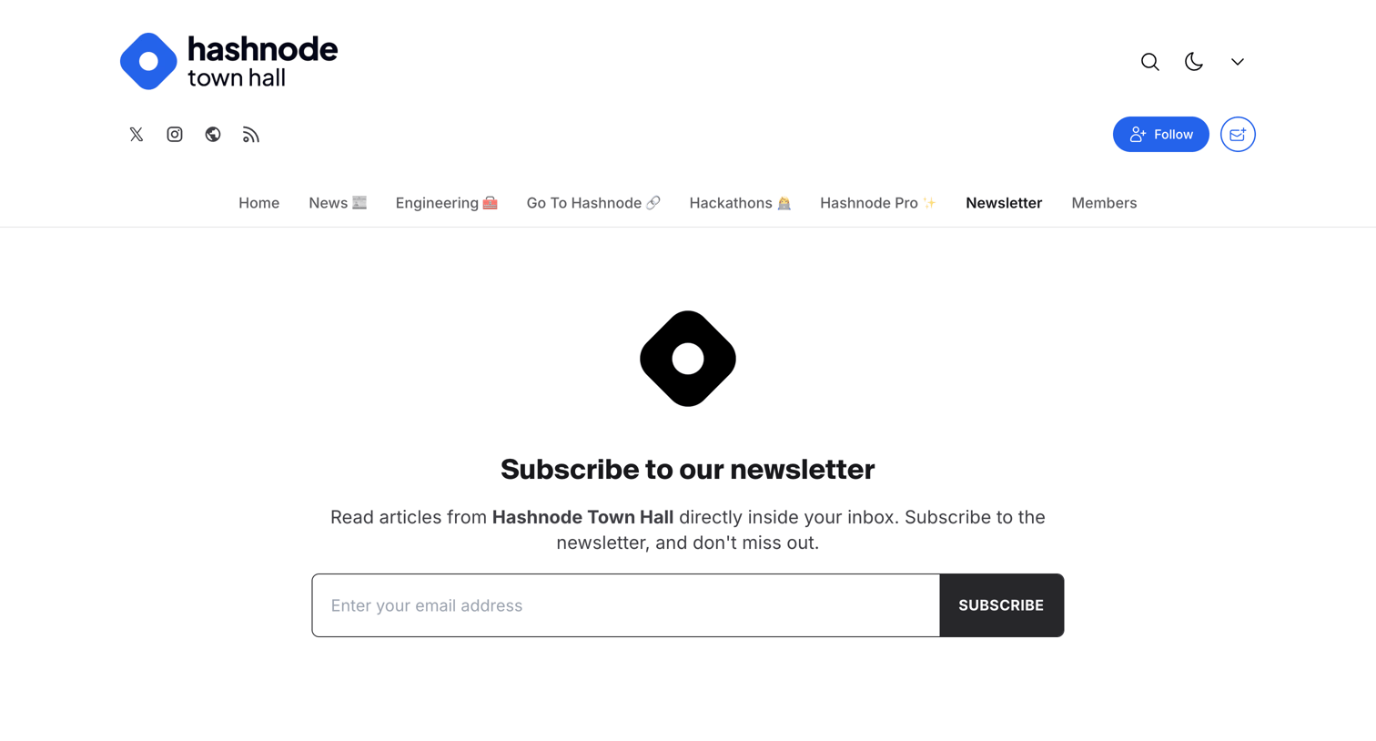 Hashnode - Newsletter | Hashnode Town Hall screen