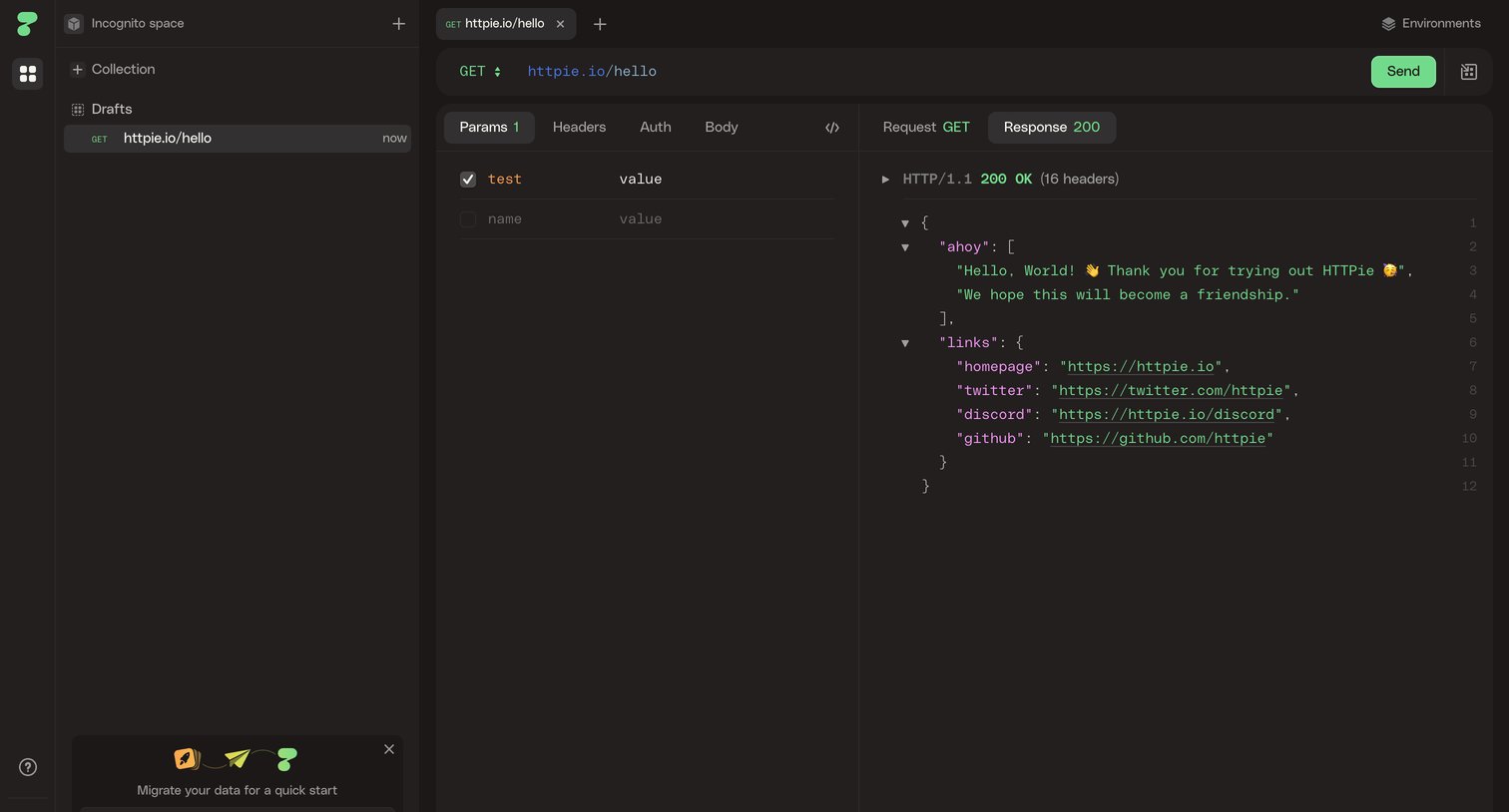 Httpie - HTTPie for Web — API testing client screen